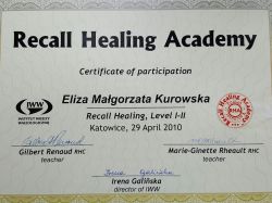 Certyfkat Recall Healing, level 1-2  Eliza M. Kurowska